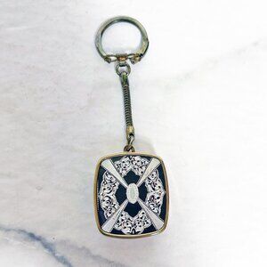 Vintage Sankyo Music Box Keychain black gold and silver